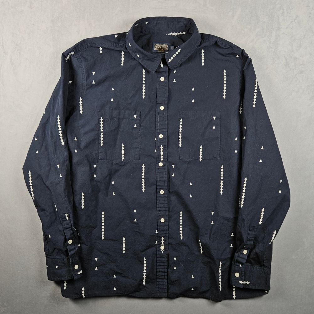 Pendleton Button Up Shirt Womens XL Navy Blue Geometric Aztec Chest Pockets